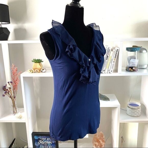 Ralph Lauren Blue Ruffled Top - Picture 3 of 6